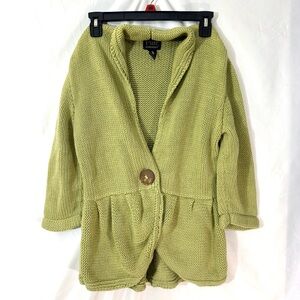 Pure Handknit Beautiful Green 3/4 Sleeve Cropped Peplum Style Cardigan Size L/XL